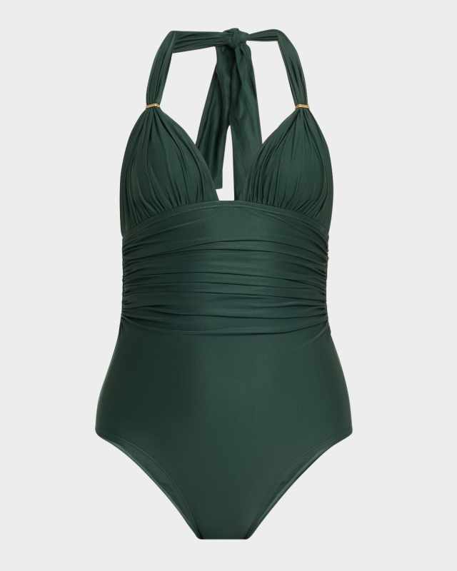 Ruched Halter One-Piece Swimsuit